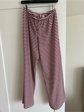 H&M Burgundy and White Striped Wide Leg Pants